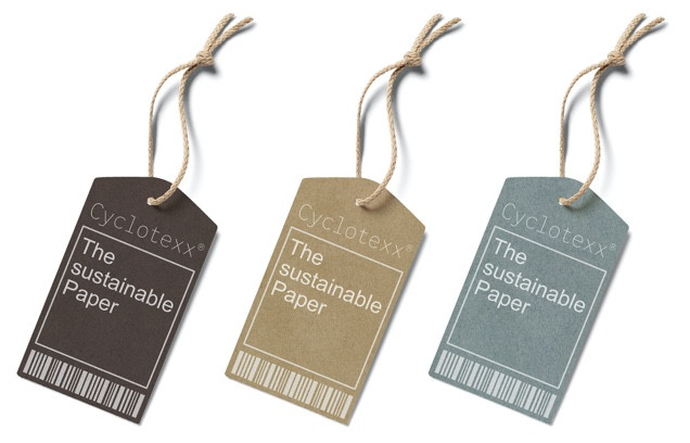 Hang tags and clothing signs made from sustainable upcycling paper from Cyclotexx